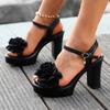 2025 Summer Plus Size Women's Platform Sandals Outdoor Floral High Chunky Heels Buckle Strap Sandals for Versatile Party Dress