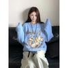 Cartoon Jacquard Women's Sweater Crew Neck Plush Womens Long Sleeved Knitted Sweaters Casual Korean Loose Woman Pullover Top