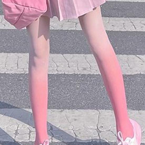 Women Pantyhose Gradient Contrast Color High Elasticity Skinny Thin Soft Candy Color Anti-slip Cosplay Performance Tights Long Socks