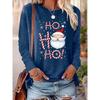 Women's Casual Long Sleeve Round Neck T-Shirt - Festive Santa & Candy Cane Graphic Print