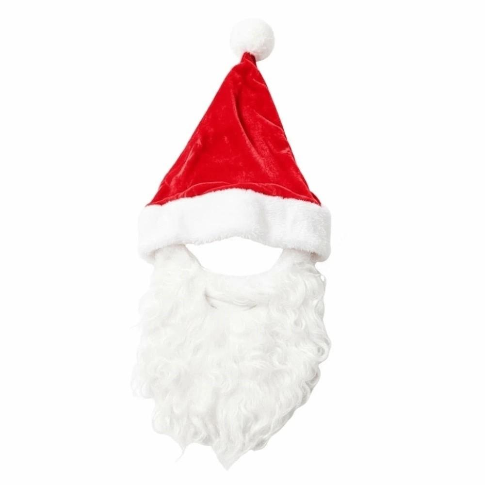 Cute Sequin Christmas Santa Hat Long Plush Beard Costume Hat Festive Party Cap School Event