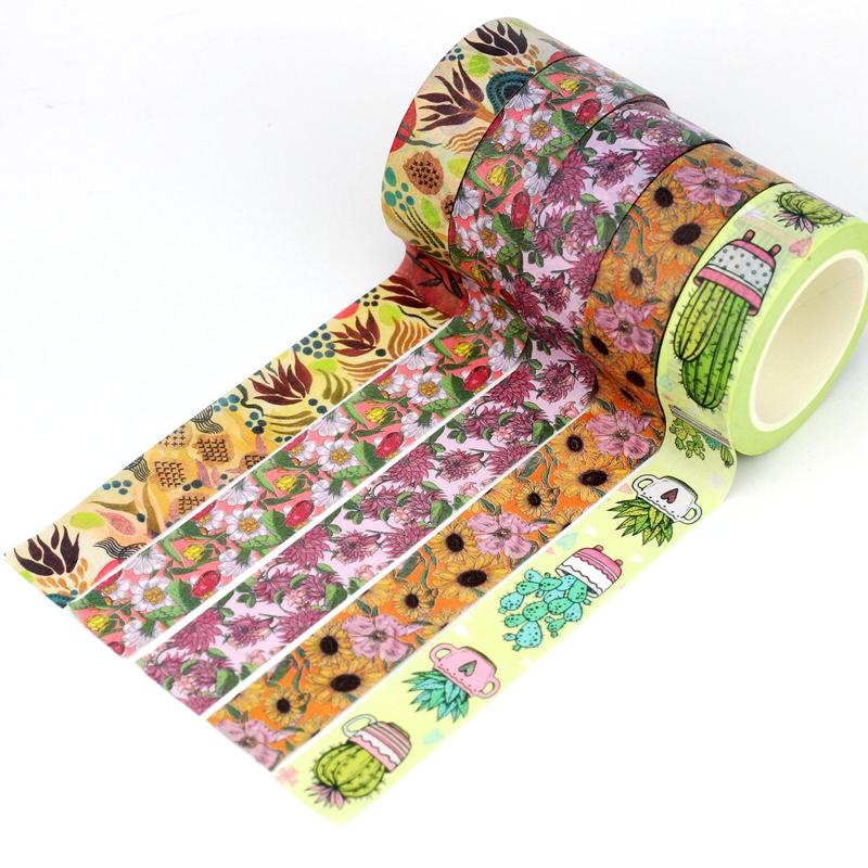 NEW 1PC 10M Deco Flowers Cactus Plants Traditional Tulip Washi Tape Set for Scrapbooking Journaling Masking Tape Cute Stationery