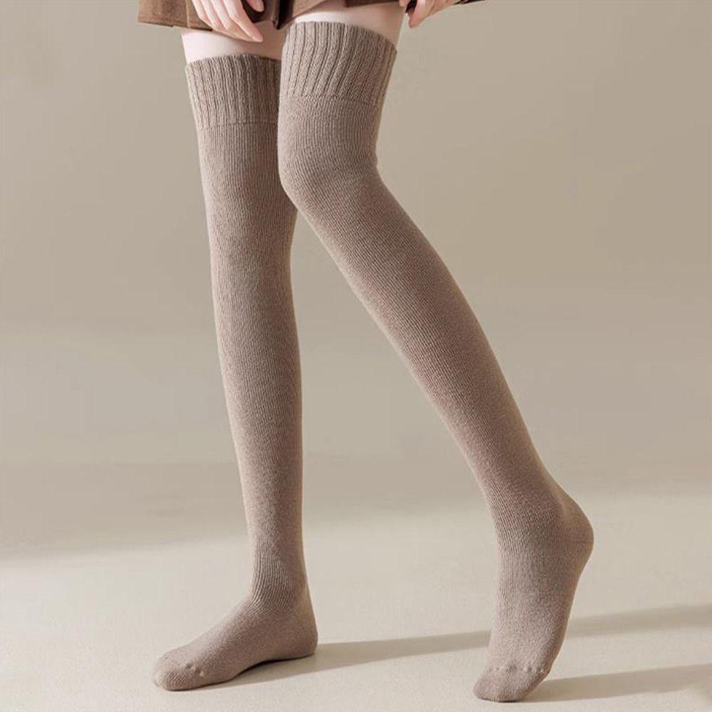 1 Pair Solid Color Women's Socks Thicken Over-Knee Socks Warm Thick Stockings Autumn and Winter