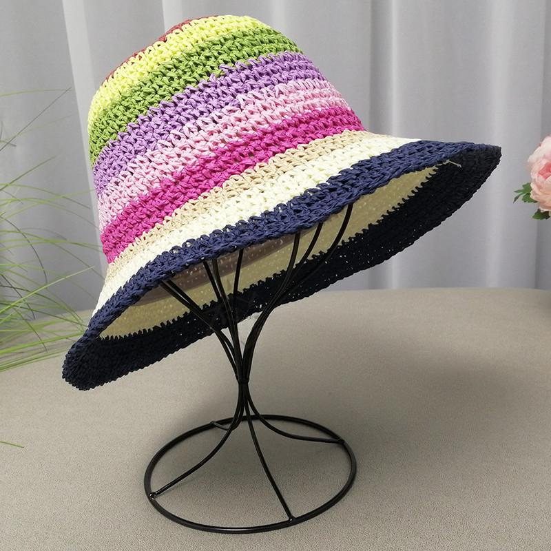 Модные летние женские панамы соломенные радужные вязаные крючком складные цветные солнцезащитные пляжные шапки ручной работы оптом
