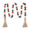 Wood Bead Garland with Tassels Christmas Tiered Tray Decor Wall Hanging Accent