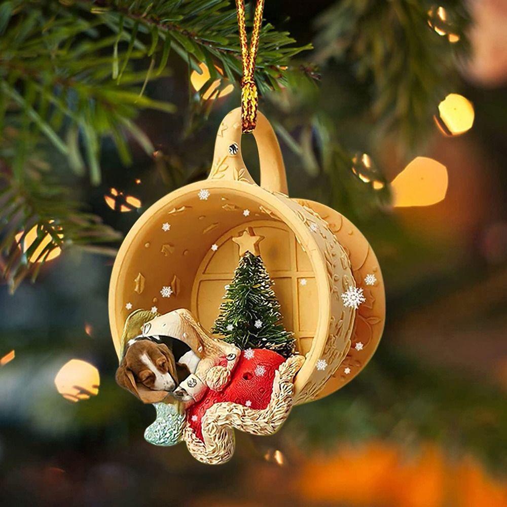 2 Pcs New House Decor Pendant Mreey Christmas Hanging Basket Dachshund Pendant Christmas Decoration