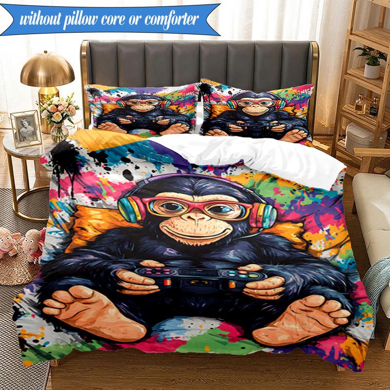 3PCS Monkey Gamer Adventure Bedding Set,Including 1pc Duvet Cover And 2pcs Pillowcases Perfect for Bedroom, Dormitory, Fan Christmas gift