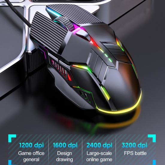 USB Wired Mouse Cool Seven-Color Backlight Gaming Mouse 3200DPI Adjustable 6 Keys Ergonomics Plug And Play Laptop Mice Computer Peripheral Accessories