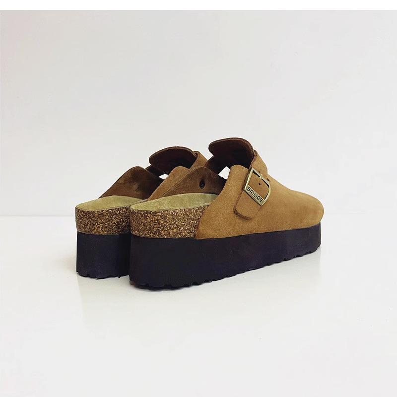 Женские кожаные клоги Sangpo с пробковой поддержкой свода стопы, тапочки с толстой подошвой, увеличивающие рост на 6 см, для ношения на улице.