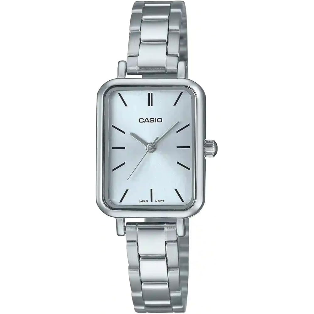 Casio LTP-V009D-2E Женские Прямоугольные Часы Наручные Из Нержавеющей Стали Синий Циферблат Повседневные Черный