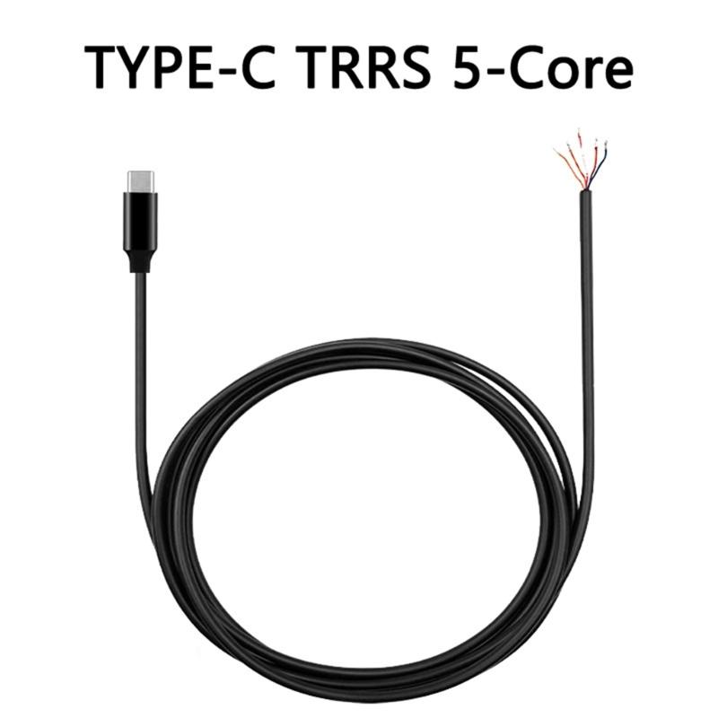 Type C TRRS Male Plug to Open End Cable Stereo to Bare Wire Line for Easy Headphones DIY Repairment Black