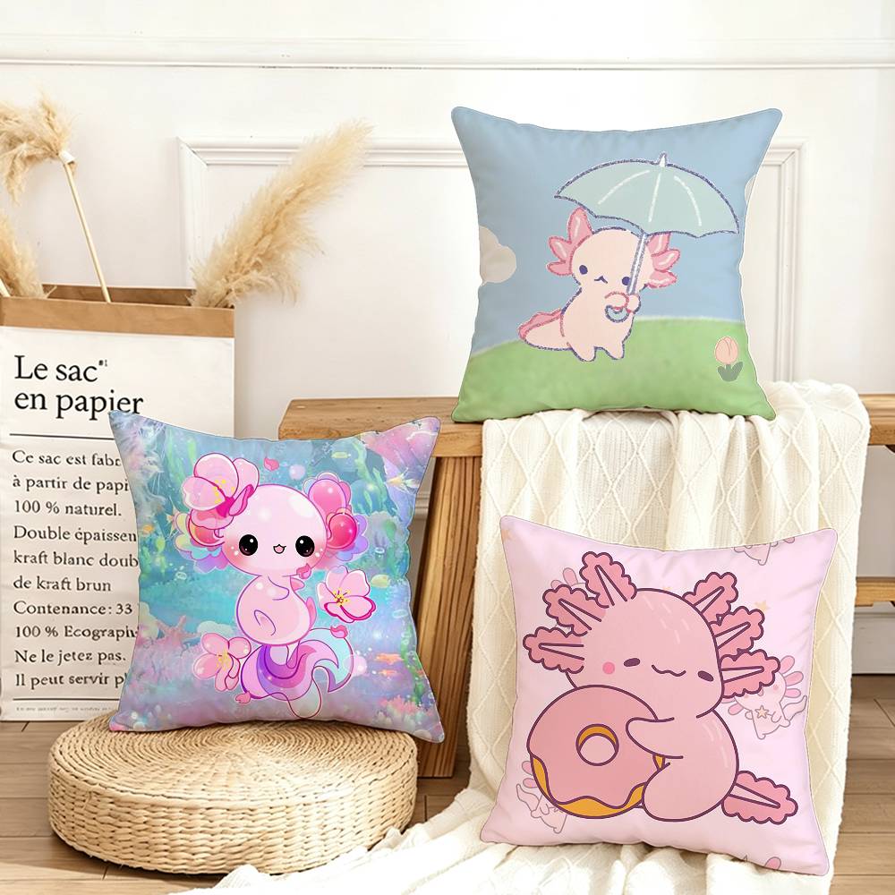 Cartoon cute pink Axolotl Various Sizes Square Pillow Case For Car Home Bedchamber Decor