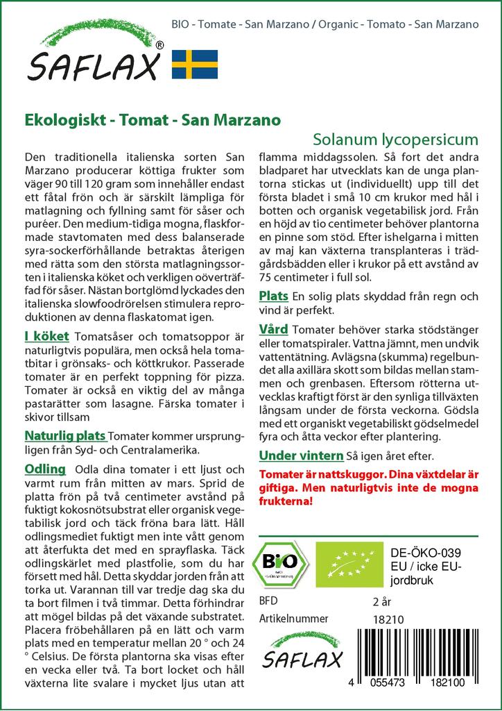 SAFLAX Garden in the Bag - Органический - Помидор - Сан-Марцано - 15 семян - С субстратом в подходящем стоячем пакете - Solanum lycopersicum