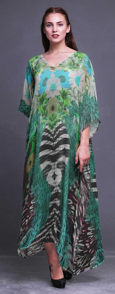 Phagun Floral & Animal Skin Womens Long Beach Kaftan Beachwear Bikini Coverup Maxi