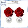 Серьги-гвоздики из стерлингового серебра 925 пробы с синтетическим кораллом и черным жемчугом