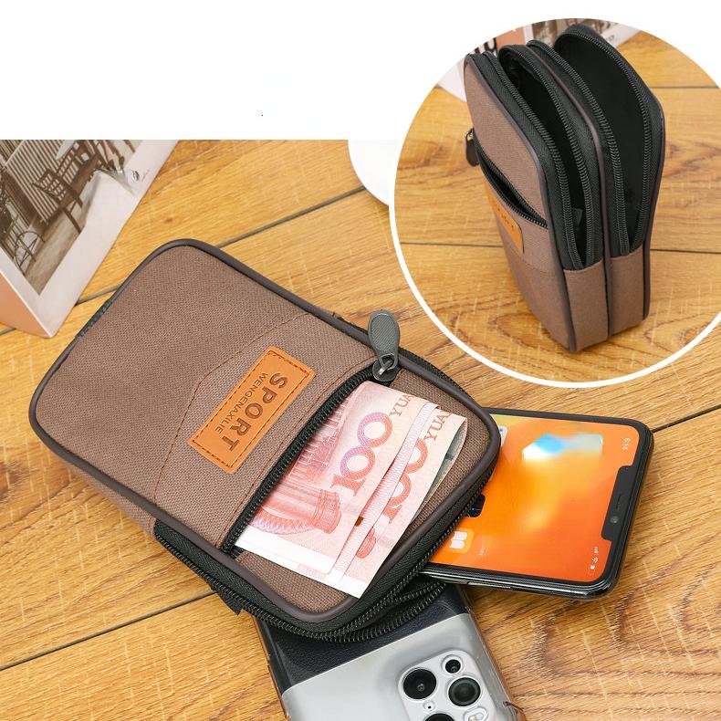 Multi Layer Men Phone Pouch Belt Waist Bag Fanny Pack Canvas Purse Small Pocket Design Belt Pouch Purse Bag for Phone