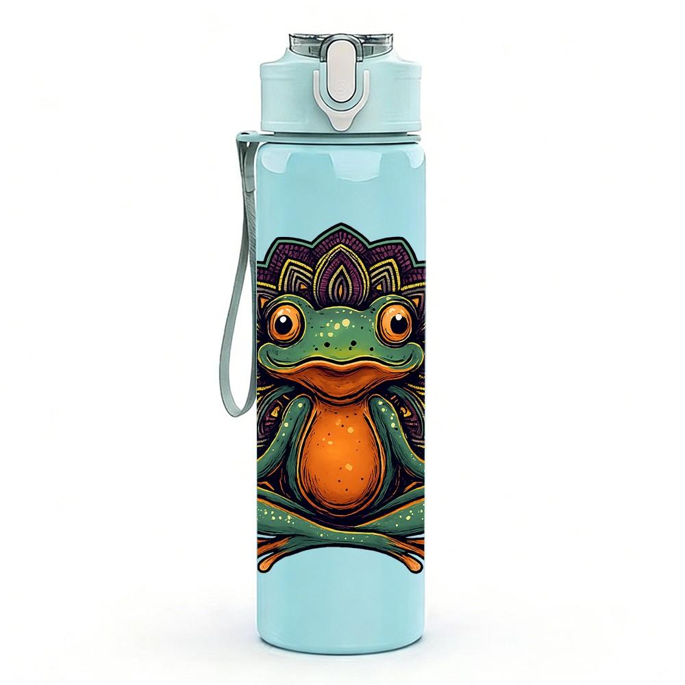 1PC Green Frog Lotus Art Print 750ml Color Plastic Sports Water Bottle Leakproof Flip Straw Lid Suitable for Sports Office Home Use