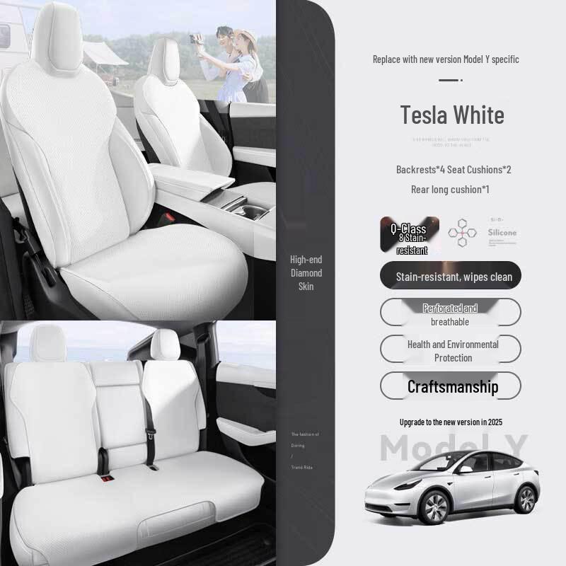 Tesla Model Y Seat Cushion Protector - Napa Leather, Breathable, Ventilated