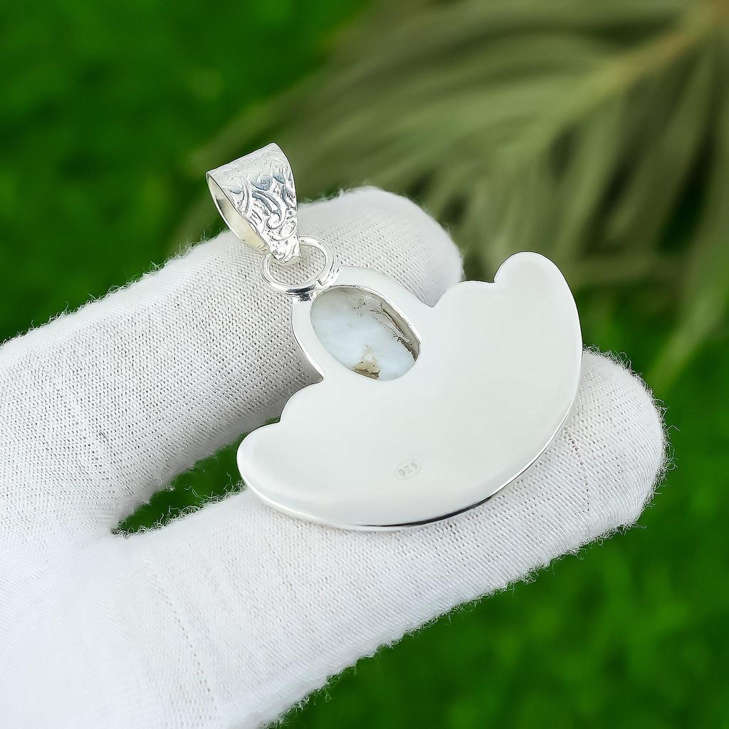 Sisters Day Deal Natural Rainbow Moonstone Sterling Silver Crown Chakra Pendant