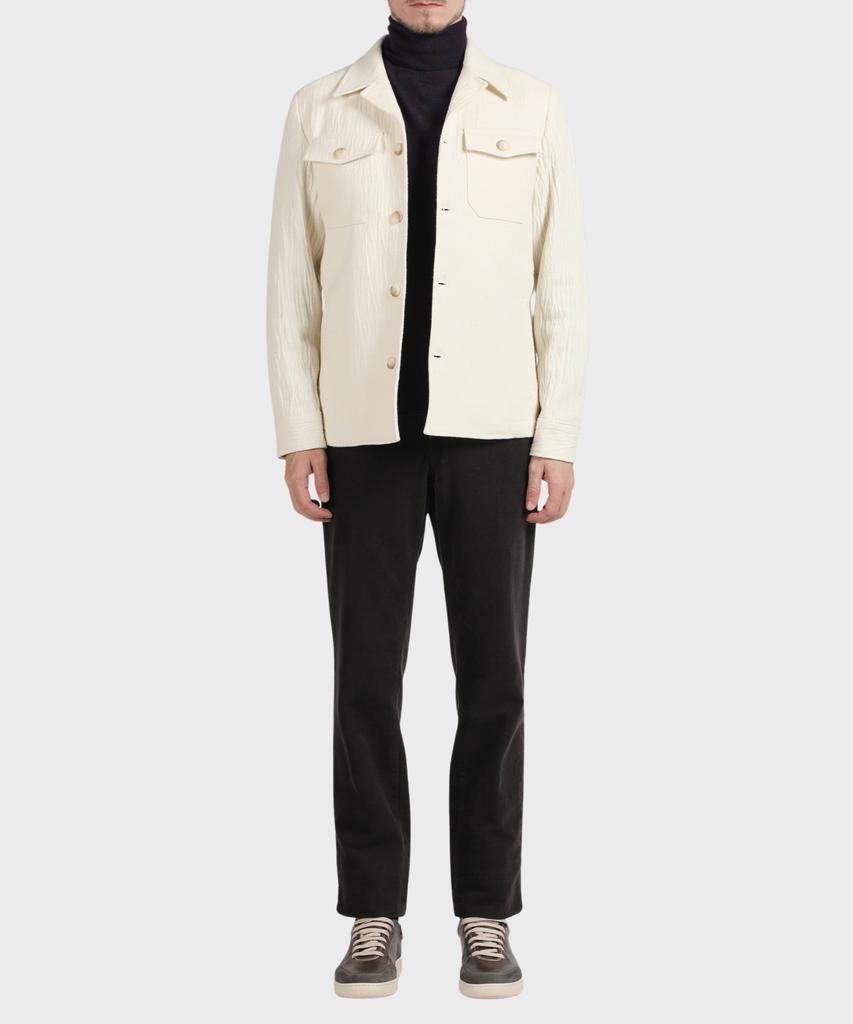 Panicale Ivory Wrinkle Herringbone Shirt Jacket