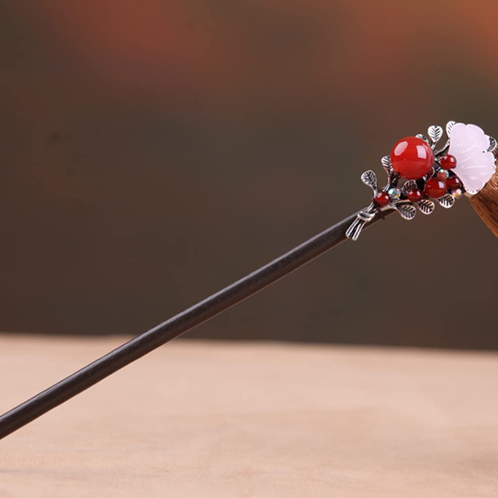 Frcolor Деревянные Одиночные Волосы Волосы Классические Волосы Совершеннолетия Японские Украшения Для Волос Шпилька, Заколка, Зажим, Аксессуар, Черное Дерево, Агат, Узор,