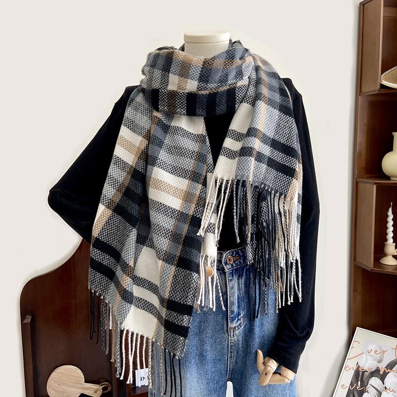 Plaid Scarf - Premium Soft Warm Knit Shawl with Earthy Tones, Vintage Modern Design for Winter Fashion & Layering, Durable Cozy Accessory