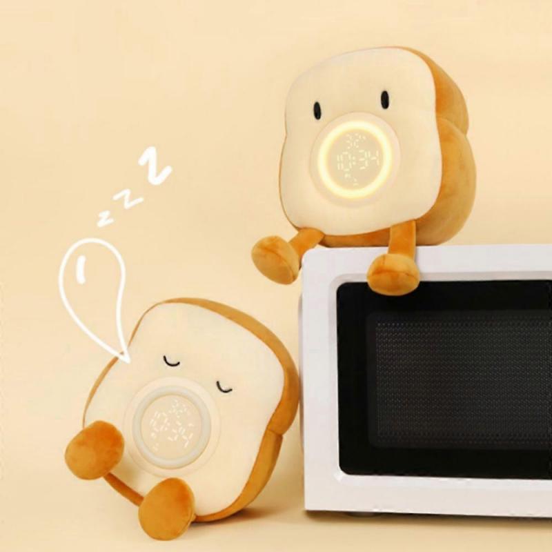 Kids Night Light Plushies, Funny Food Toast Bread Plush Cute Stuffed Alarm Clocks for Bedrooms, Cool Bedside Lamp Gifts for Women Kids