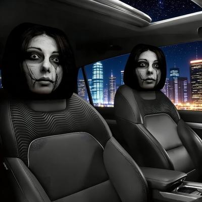 Смешные Чехлы на Подголовник Автомобиля, Ледяной Шелк, Двусторонний Принт, Эластичный Универсальный Защитный Подушка для Шеи на Сиденье Авто