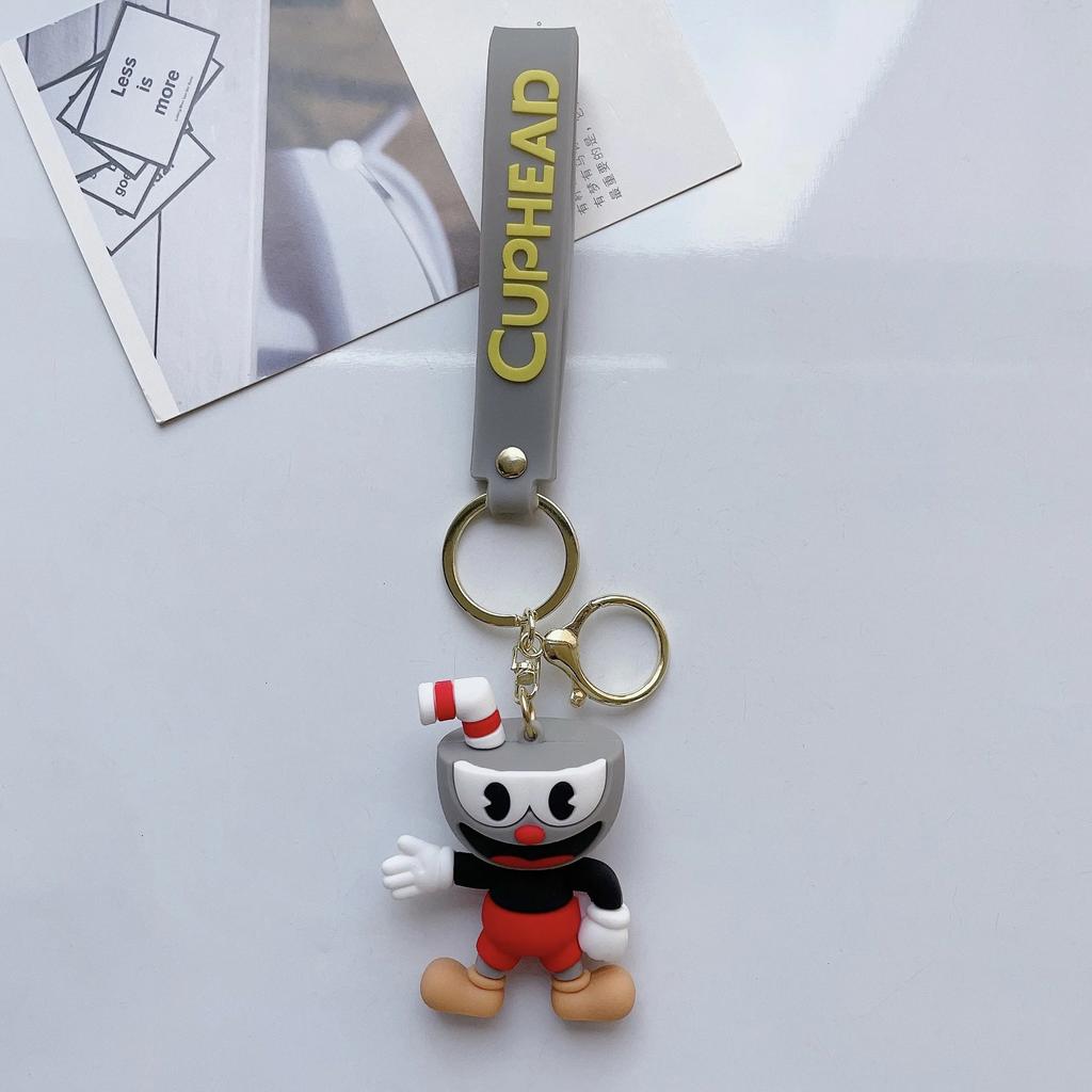 Cuphead Keychain Anime Cartoon Mugman Figures Doll Skibidi Toilet Man Keyring Pendent Car Key Chains Kids Toys Christmas Gifts