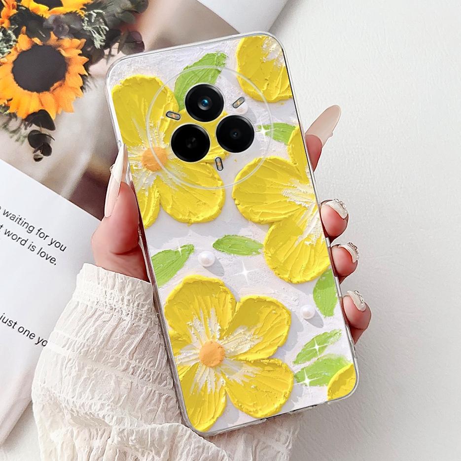 Чехол для Realme 14 Pro Plus RMX5051 Красивые Цветы Рисованный Чехол Мягкий Силиконовый Чехол Для Realme 14 Pro Realme14 Pro+ 5G Чехлы