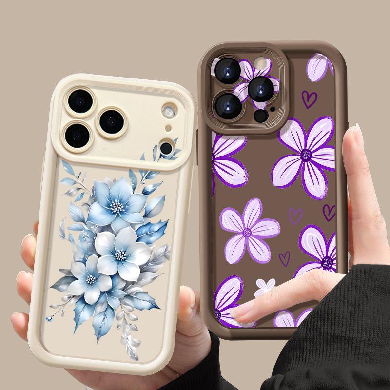 Чехол с принтом «Цветы и Листья» для iPhone 17 Pro Max Чехол iPhone 16 15 14 13 Pro Max 11 17e 16e Ударопрочный бампер Мягкий силиконовый чехол для телефона