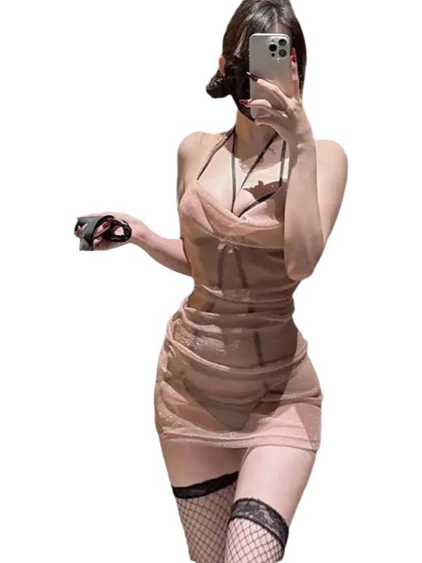 Сексуальное обтягивающее ночное платье Горячая сетка Прозрачное Bodycon Платье для ночного клуба Женское Однотонное Без спинки Без рукавов Мини-платье 8C0S