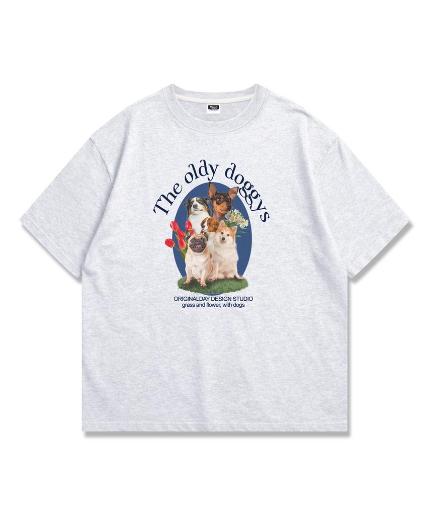 ORIGINALDAY Doggywalk Graphic Short Sleeve T-Shirt Unisex Oversized Fit White Melange