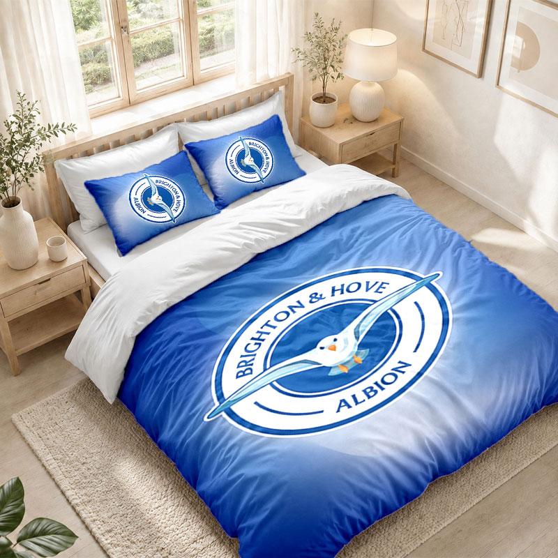 Bedding Set 1 Duvet Cover 2 Pillowcases Brighton & Hove Albion Football Print Bedroom Home Decoration