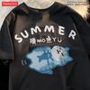 Футболка с короткими рукавами Fishing Little Cat, красивая, короткая, веселая, в стиле унисекс, летняя, с принтом кота, мужская, женская, синяя, плавающая, модная, хлопковая