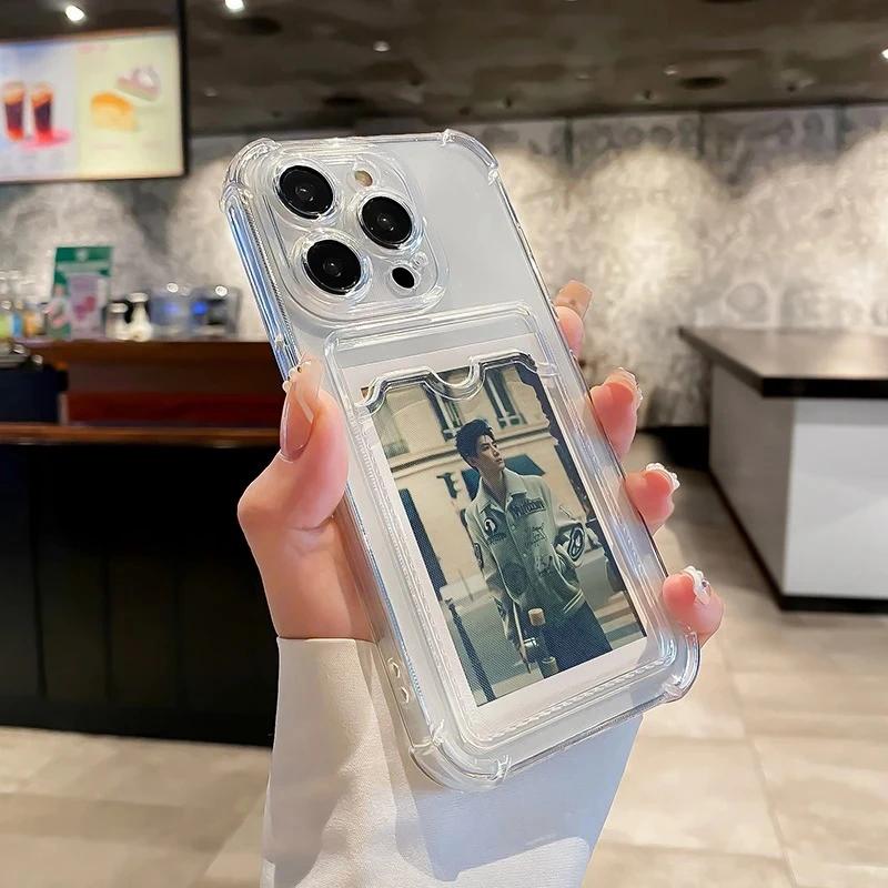 Transparent Card Bag Holder Phone Case For For Iphone 11 12 13 14 15 16 17 Pro Max Plus AIr Wallet Shockproof Cover
