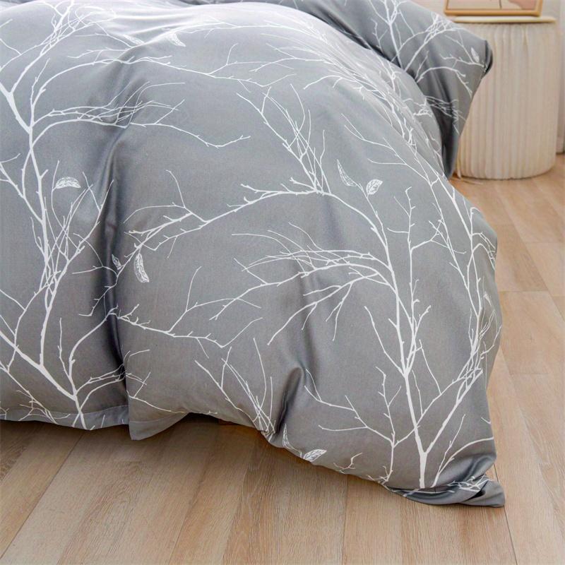 3PCS Branch Printing  Gray and White Botanical Geometric Printing Bedding (1 Duvet Cover + 2 PILLOWCASES) NO Pillow Core