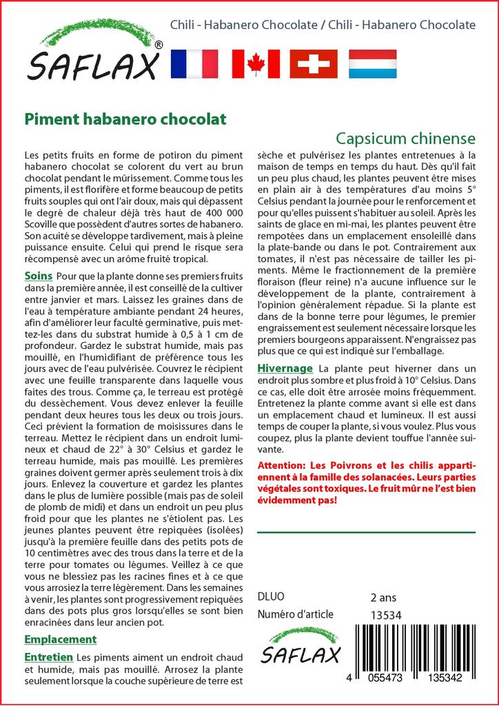 SAFLAX Garden in the Bag - Чили - Шоколад Хабанеро - 10 семян - С субстратом в подходящем пакете - Capsicum chinense