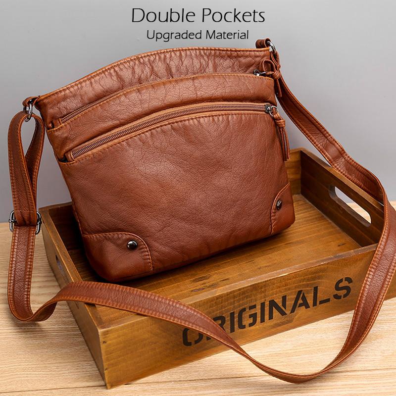 New Soft PU Leather Shoulder Bag Women Retro Messenger Bag Casual Multi-zipper Female Crossbody Bag Large Capacity Daily Handbag Satchel