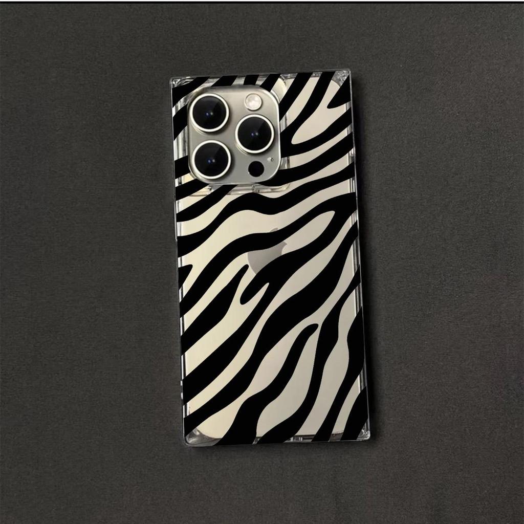 Clear Square Back Tube Case Protection For iPhone 15 Plus 11 12 16 ProMax 14 Pro Max 13 Anti-Oxygen,Zebra Pattern Casing