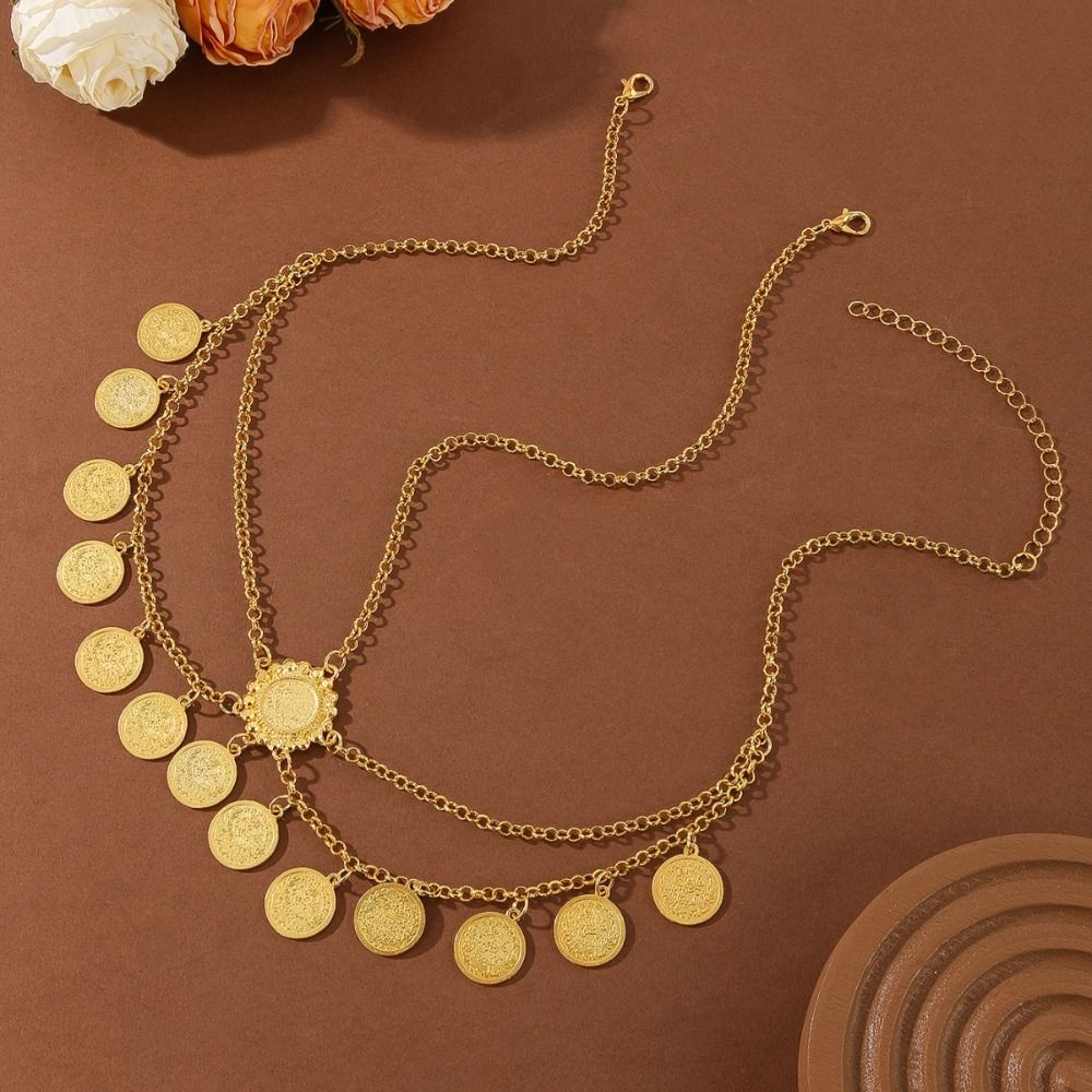 Fashion Coin Tassel Design Egyptian Gold Head Chain Metal Rhinestone Hair Chains Bohemian Adjustable Hair Accessories Wedding