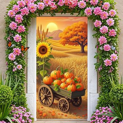 Сцена урожая Тыквенное украшение Украшение урожая Украшение на День благодарения Баннер с тыквами и сценой природы для сезонного праздника