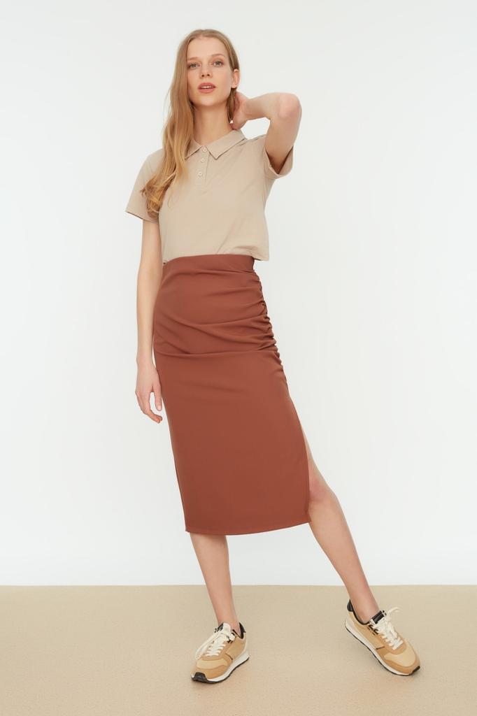 Черная плиссированная юбка с детальным разрезом TWOSS20ET0045..