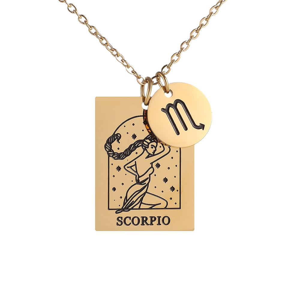 Htpwe Stainless Steel Twelve Zodiac Signs Pendant Necklace Women's Plated 18k Gold Couple Holiday Gift Necklace Party Zircon