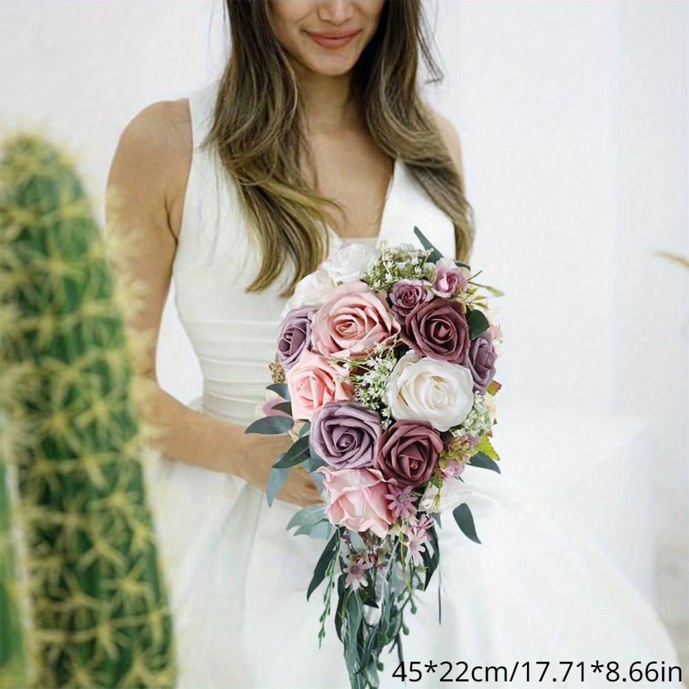 1 Pc Water Drop Wedding Bouquets for Bride Artificial Silk Flower Wedding Bouque Bridal Holding Bouquet for Boho Wedding Ceremony Anniversary Decor