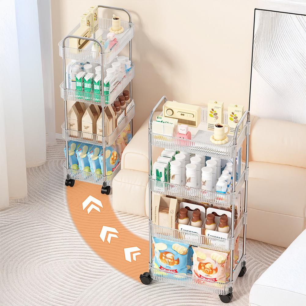 Прозрачная стойка для хранения Перекатная тележка Стойка для хранения Прозрачная полка для ванной комнаты с подвесными корзинами Колеса