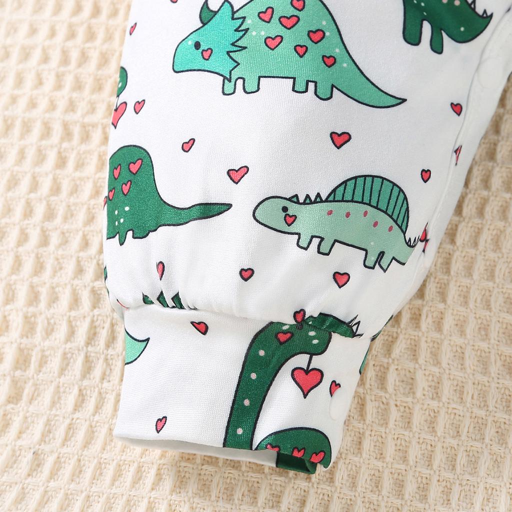 1-24 Months Infant Baby Cute Heart Dinosaur Full Print Romper Long Sleeve Jumpsuit