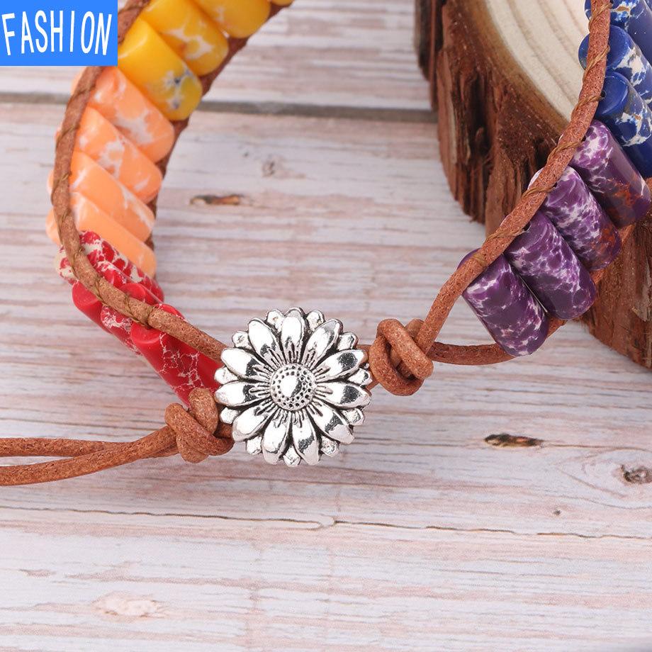 6 мм Императорский кристалл цилиндрический бисер кожаный веревочный браслет богемный Радужный камень браслеты из бисера для женщин