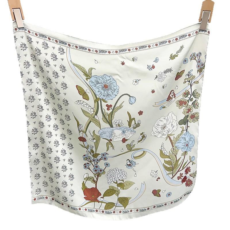 Summer new plant-printed silk scarf square scarf women's neck high-end scarf waist sunscreen headscarf scarf shawl