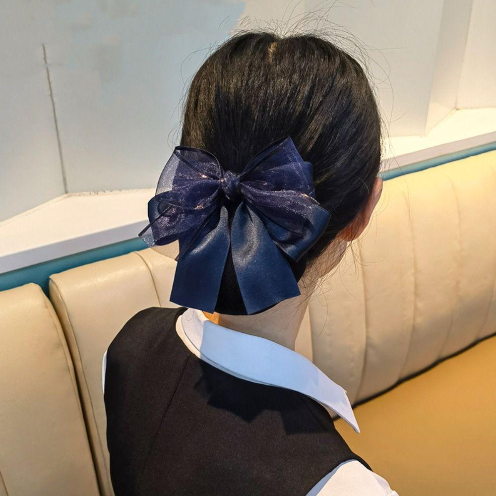 Cloth Korean Bun Snood Bow Hairgrips Cover Net Vintage Bowknot Hair Bun Bank Staff